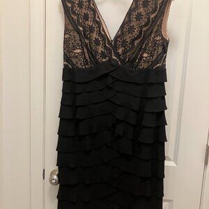 Black embroidered lace and ruffled cocktail dress